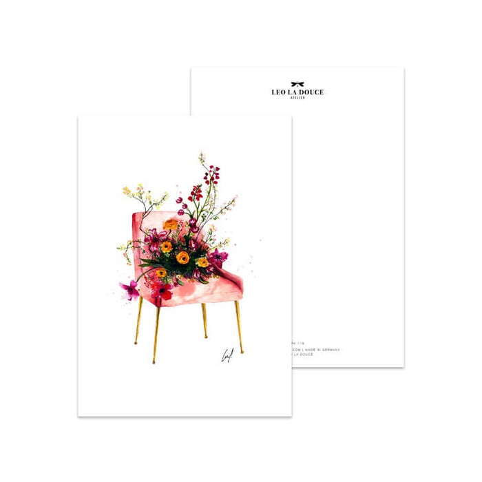 Postkarte Blumenstuhl | Ein Umschlag