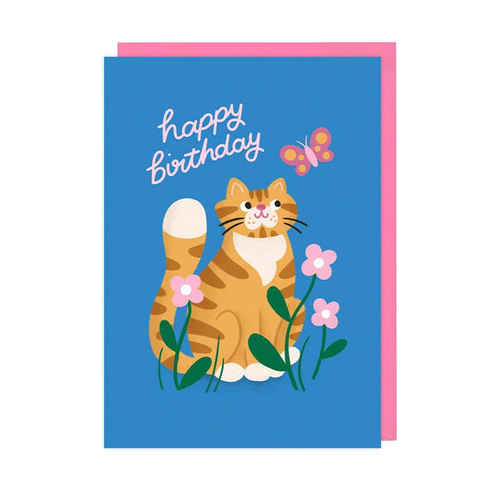 Karte alles Gute zum Geburtstag Katze & Schmetterling